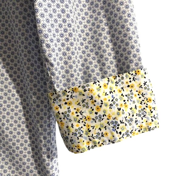 Nick Graham Stretch Modern Fit Dress Shirt Floral Contrast Cuff Size 15.5 Neck - Picture 2 of 4